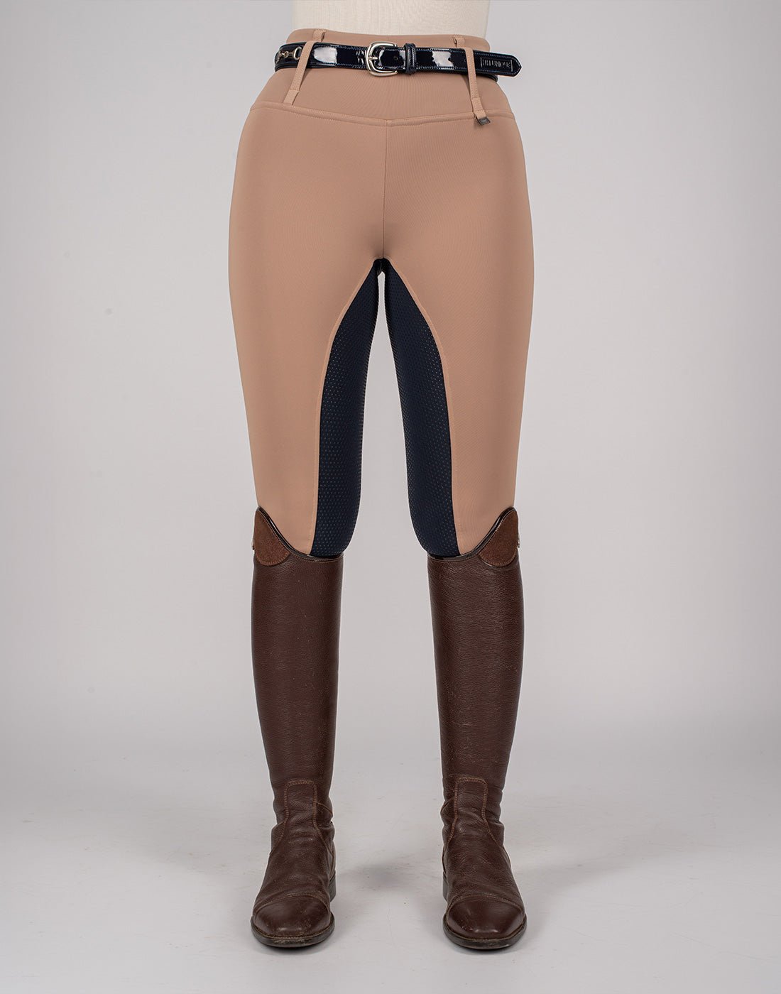 HORZEHOODS® Oatmeal Beige Navy Competition Leggings - Horzehoods5056725006280