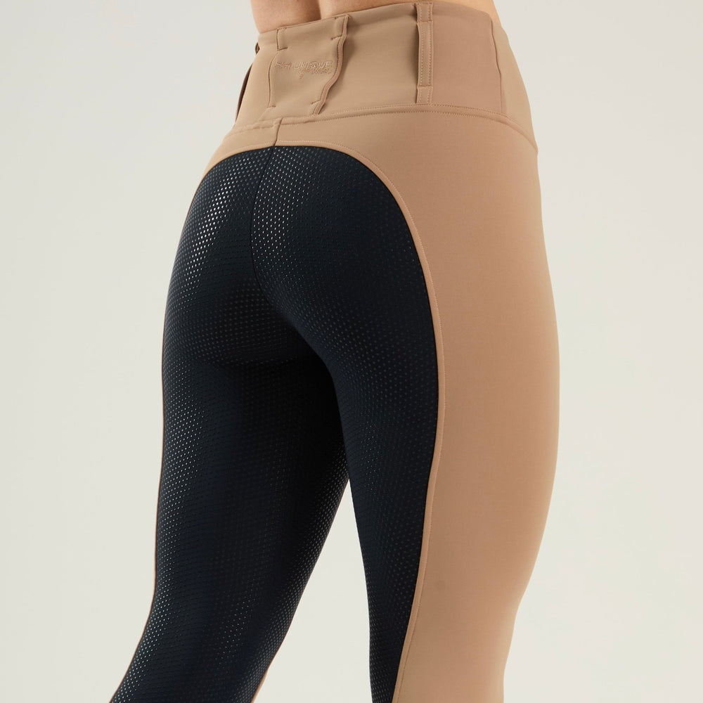 HORZEHOODS® Oatmeal Beige Navy Competition Leggings - Horzehoods5056725006280