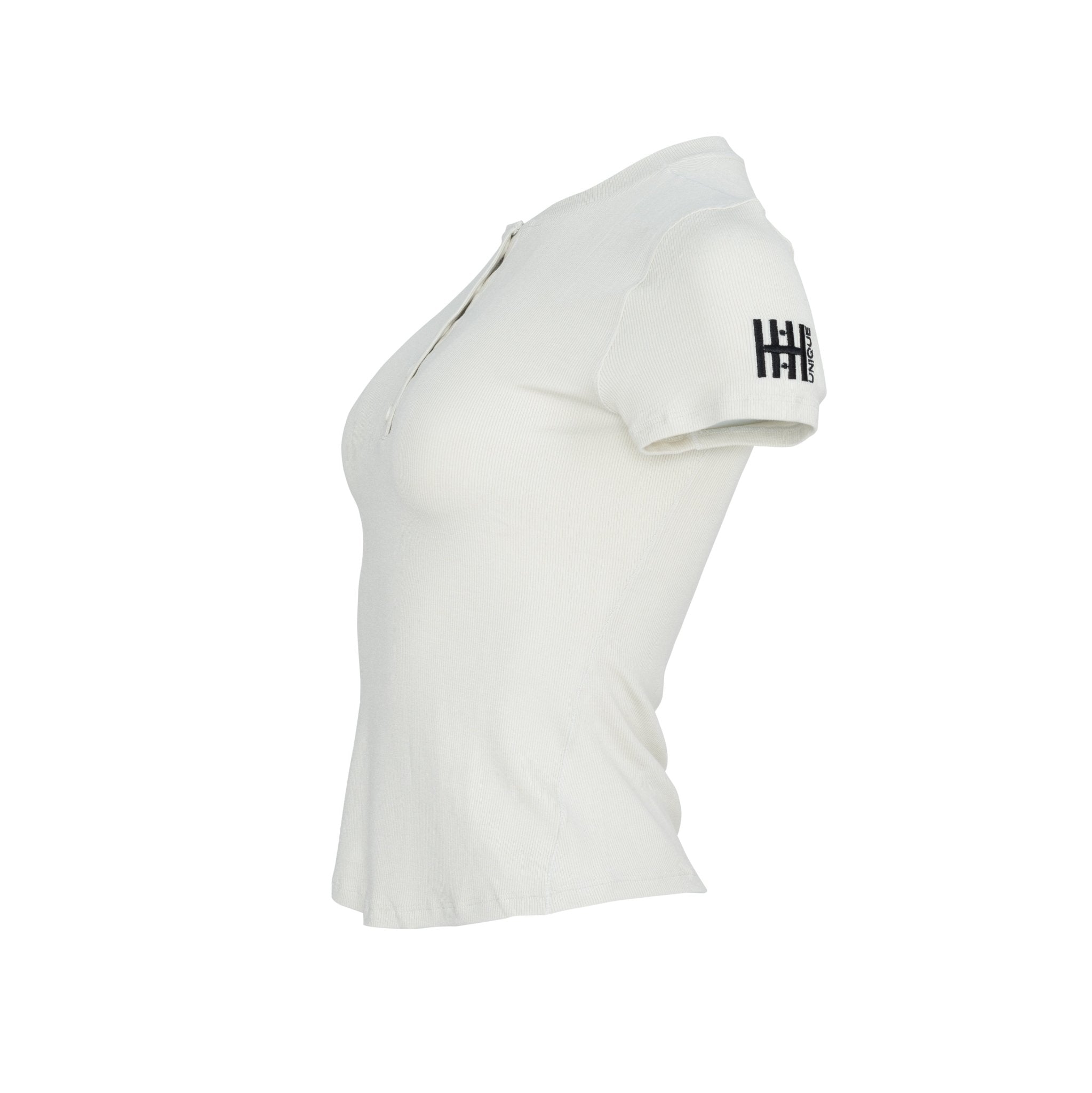 HORZEHOODS® Off - White Soft Buttoned Basicz Short Sleeve Top - Horzehoods5056725022396