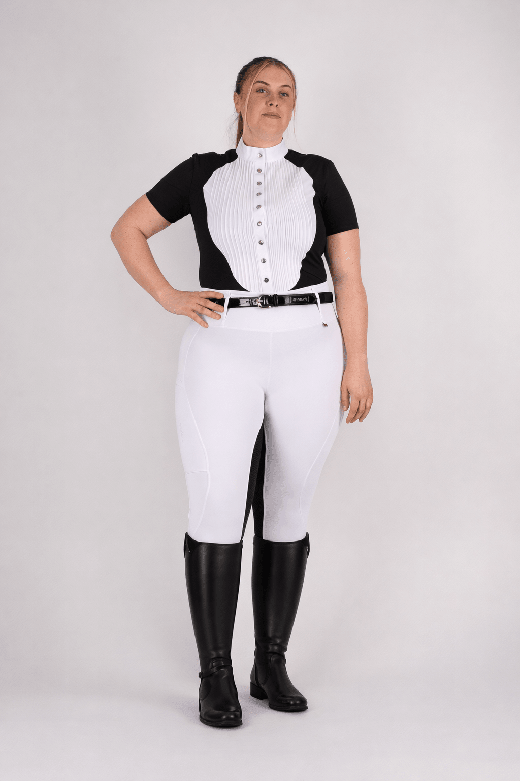 HORZEHOODS® Short Sleeve Classic Neck Tudor Competition Shirt – Black/White Contrast - Horzehoods5056725023348