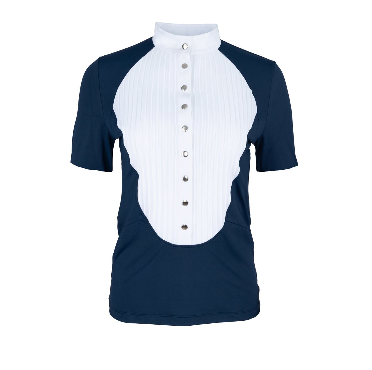 HORZEHOODS® Short Sleeve Classic Neck Tudor Competition Shirt – Navy/White Contrast - Horzehoods5056725016951