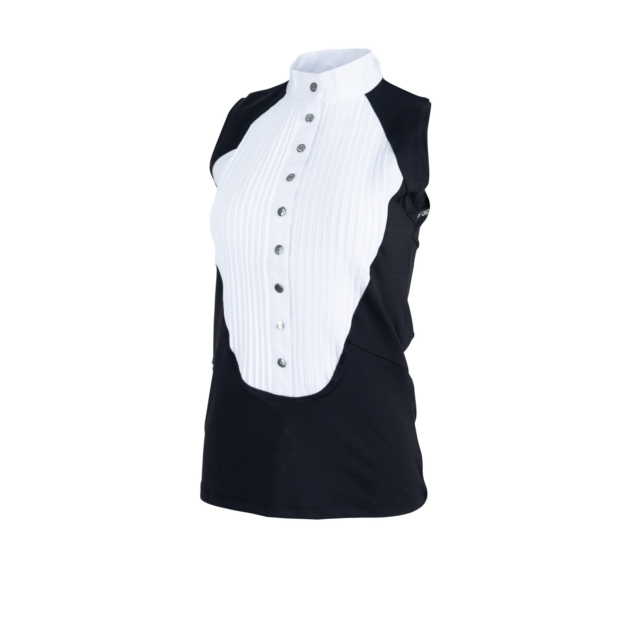 HORZEHOODS® Sleeveless Classic Neck Tudor Competition Shirt – Black/White Contrast - Horzehoods5056725018849