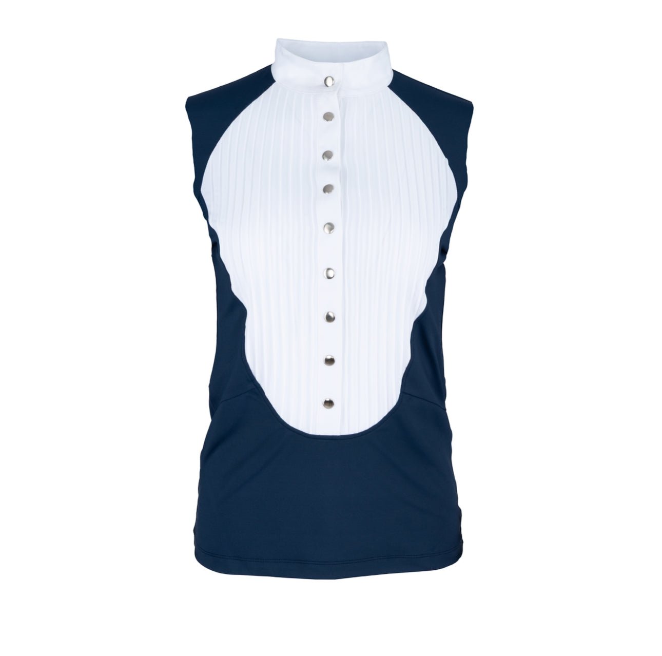 HORZEHOODS® Sleeveless Classic Neck Tudor Competition Shirt – Navy/White Contrast - Horzehoods5056725017057