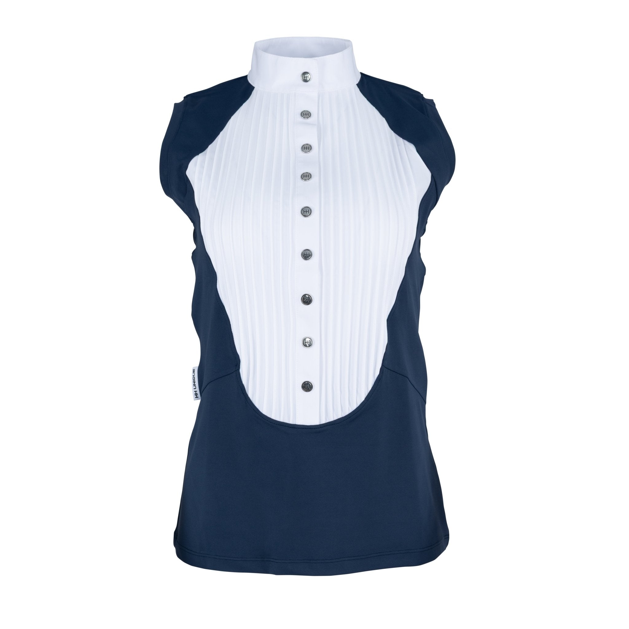 HORZEHOODS® Sleeveless Classic Neck Tudor Competition Shirt – Navy/White Contrast - Horzehoods5056725017057