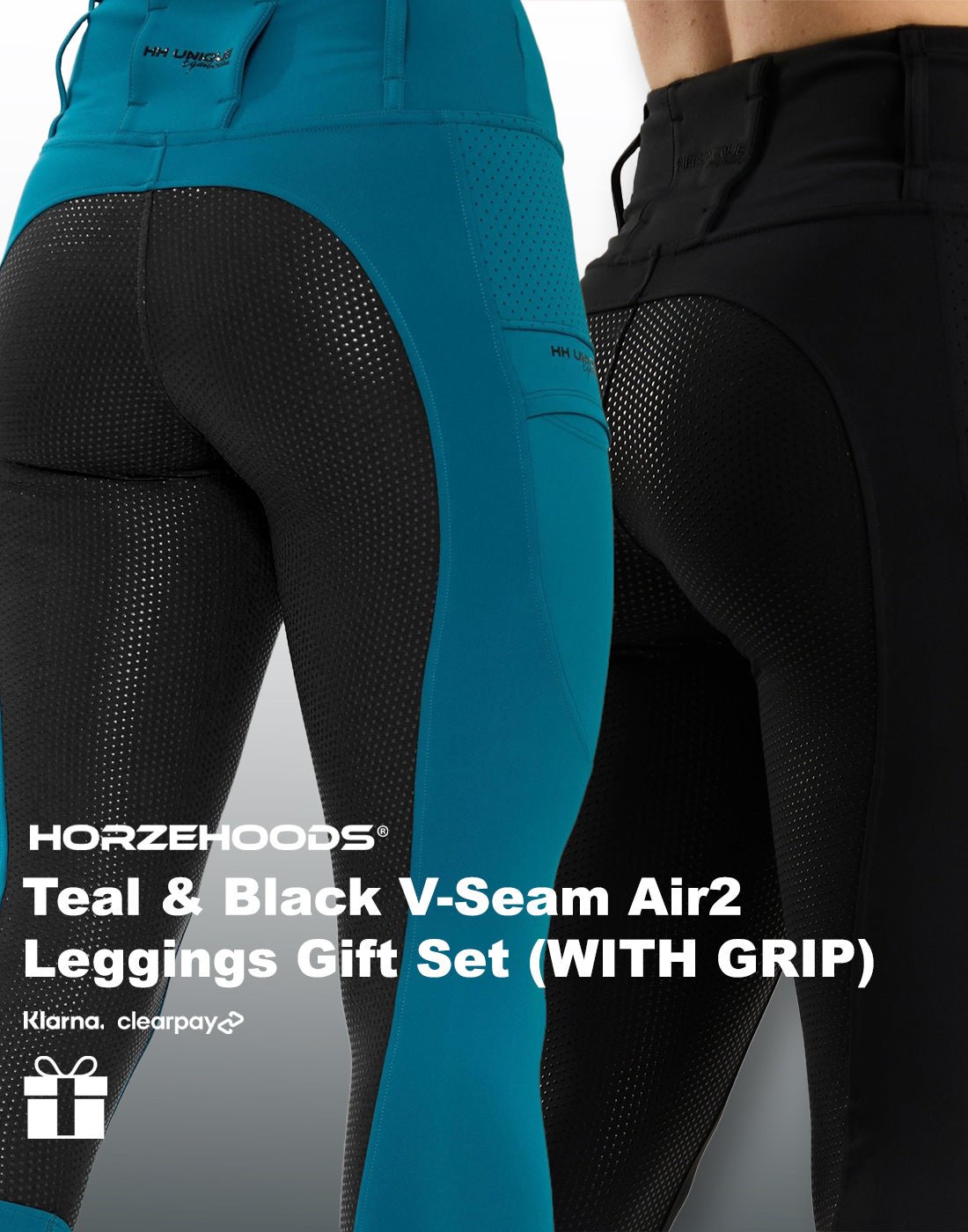 HORZEHOODS® Teal and Black V - Seam Air2 Leggings Gift Set (WITH GRIP)(Bundle & Save) - Horzehoods