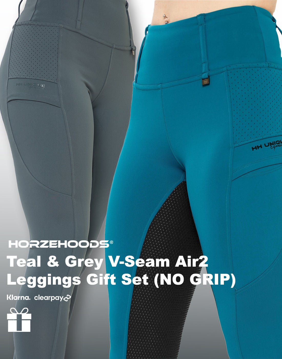 HORZEHOODS® Teal and Grey V - Seam Air2 Leggings Gift Set (NO GRIP)(Bundle & Save) - Horzehoods