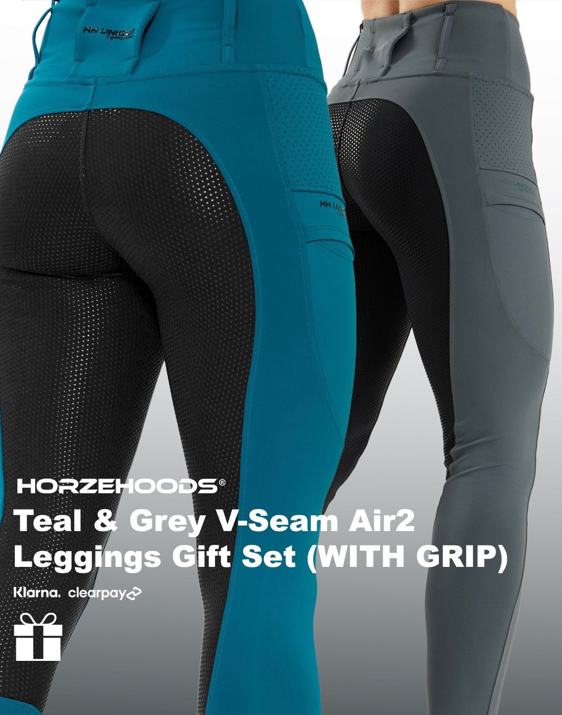 HORZEHOODS® Teal and Grey V - Seam Air2 Leggings Gift Set (WITH GRIP)(Bundle & Save) - Horzehoods