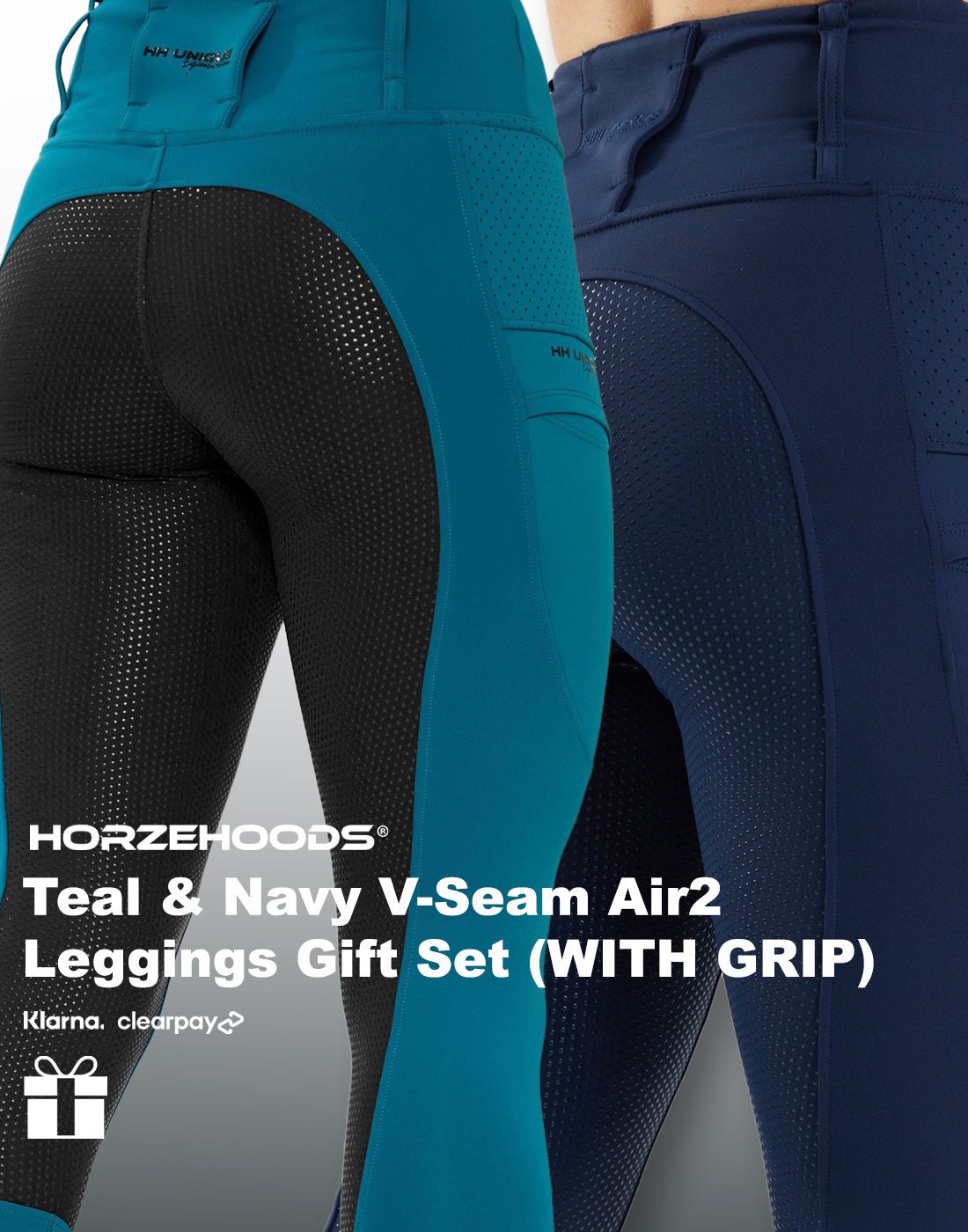 HORZEHOODS® Teal and Navy V - Seam Air2 Leggings Gift Set (WITH GRIP)(Bundle & Save) - Horzehoods