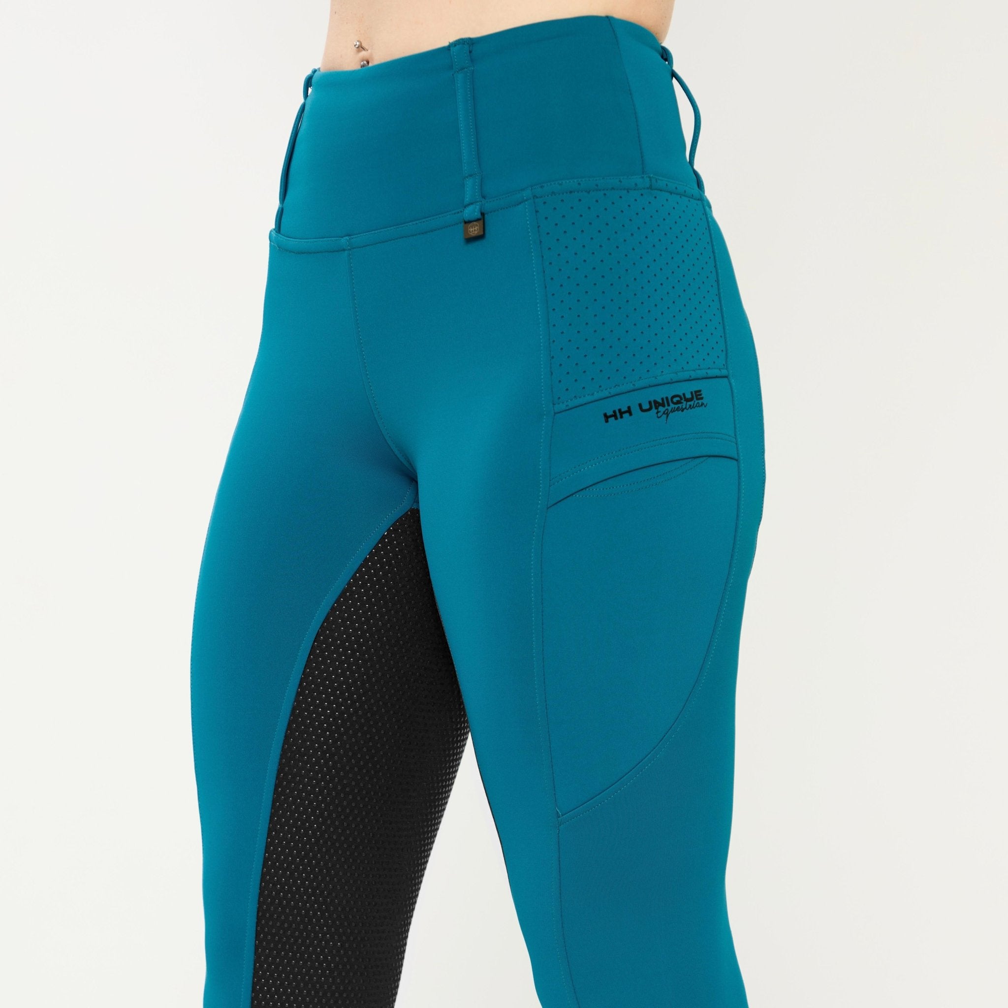 HORZEHOODS® Teal & Black Seat V - Seam Air2 Riding Leggings - Breathable Equestrian Tights - Horzehoods5056725018689
