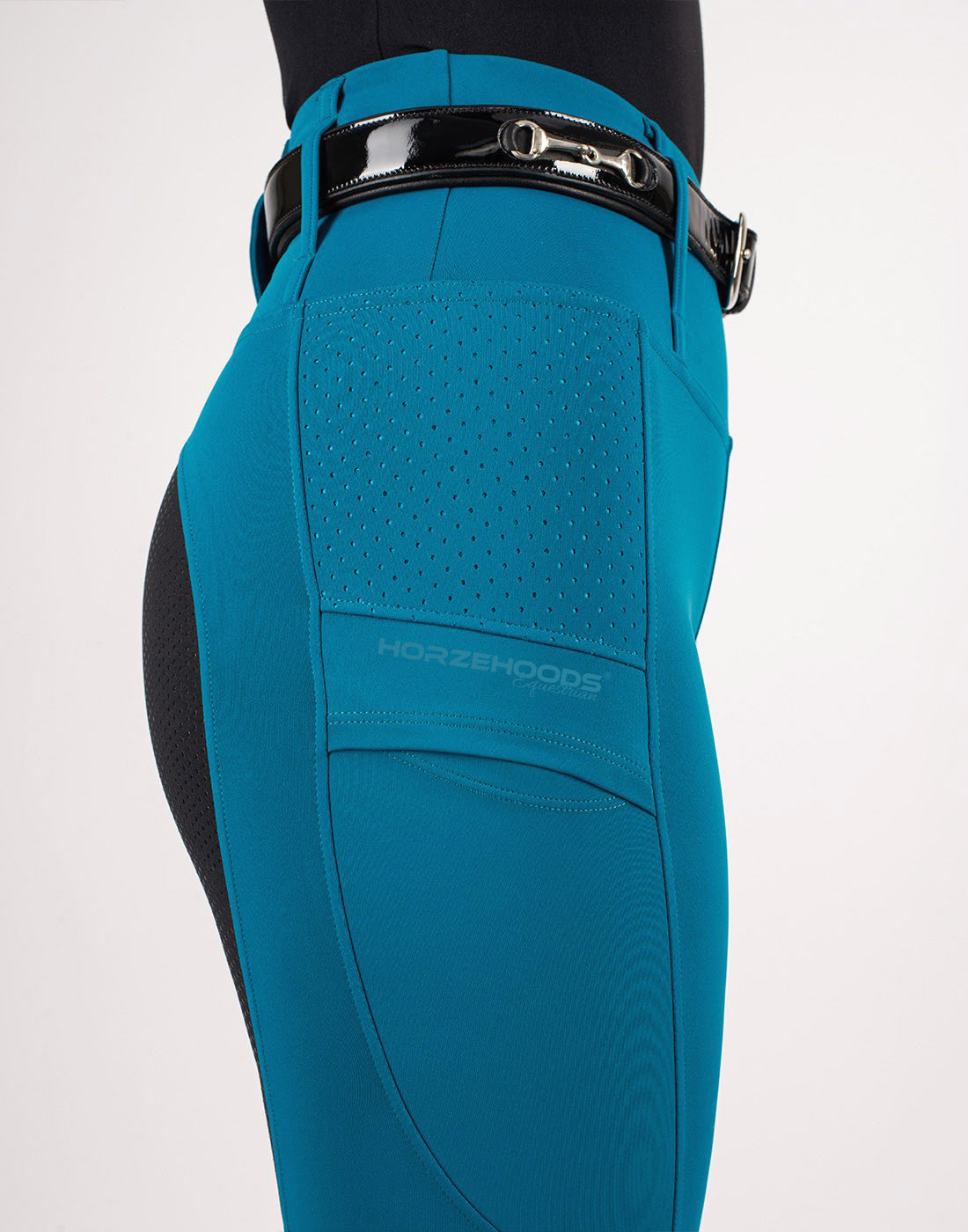 HORZEHOODS® Teal & Black Seat V-Seam Air2 Riding Leggings - Breathable Equestrian Tights