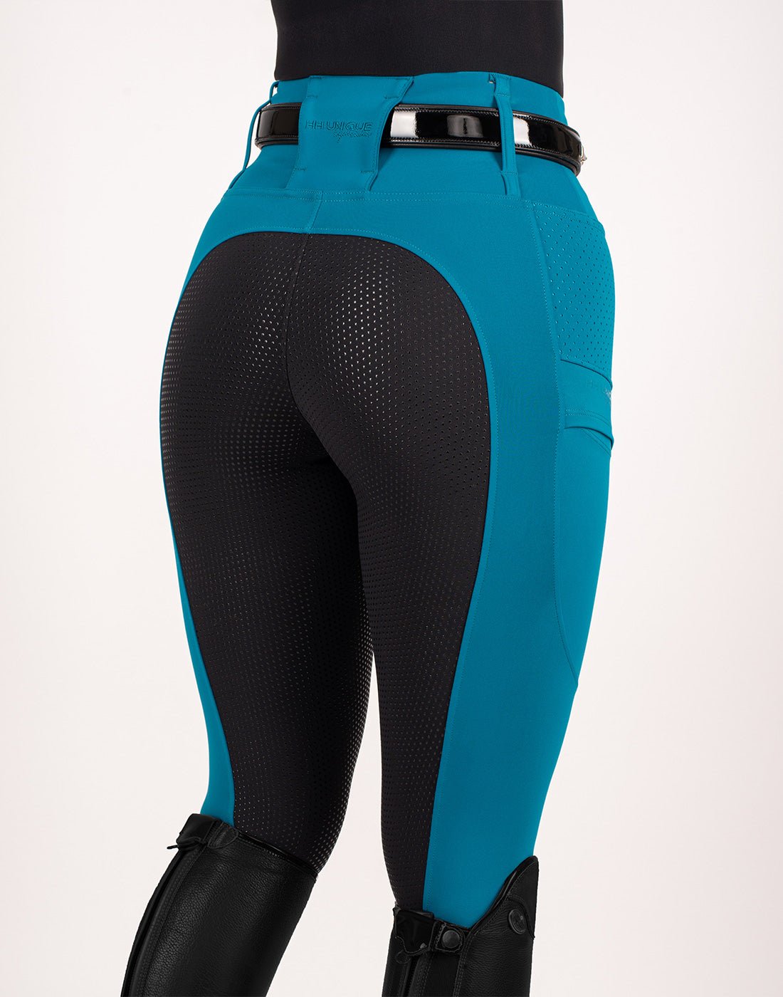 HORZEHOODS® Teal & Black Seat V - Seam Air2 Riding Leggings - Breathable Equestrian Tights - Horzehoods5056725018689