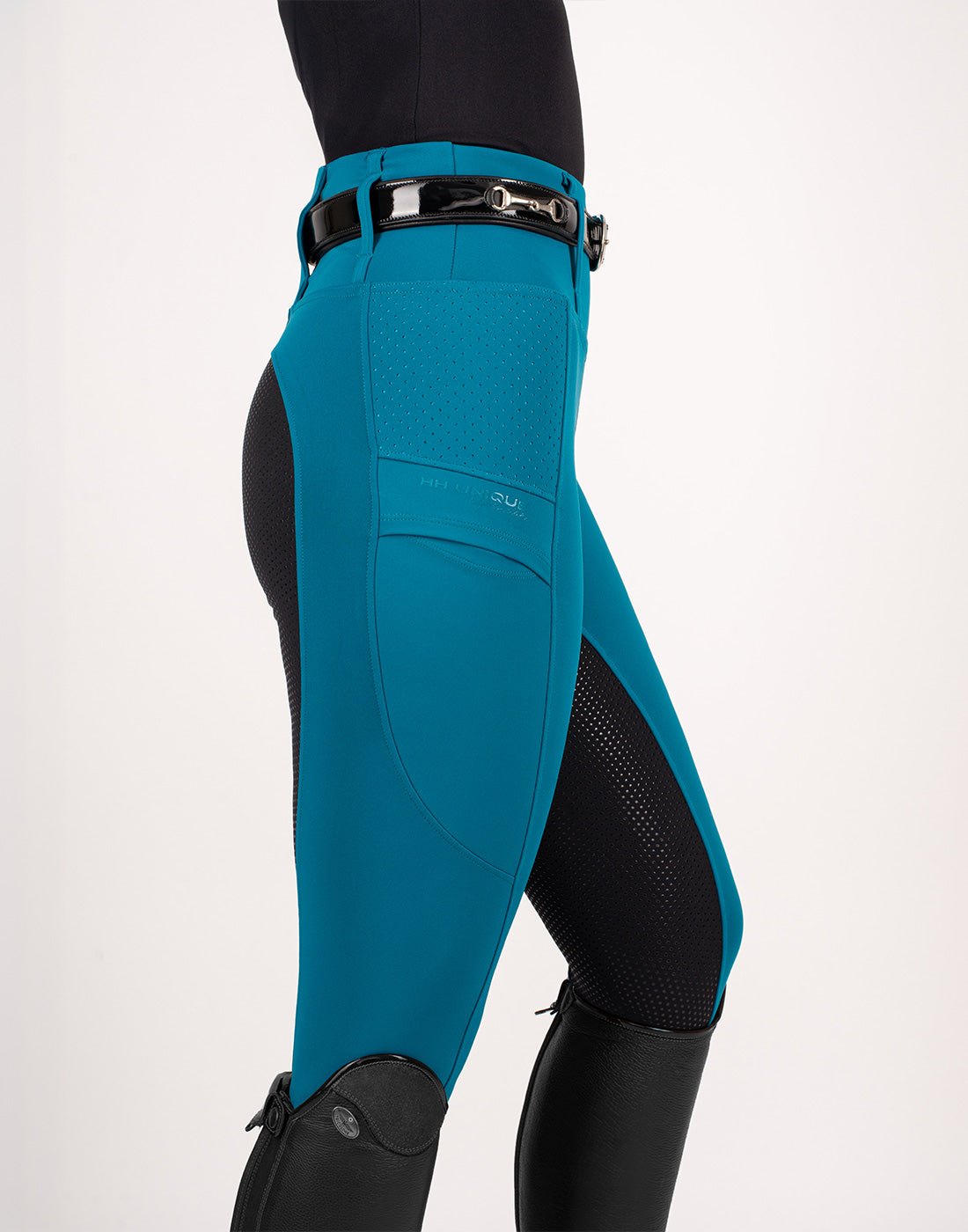 HORZEHOODS® Teal & Black Seat V - Seam Air2 Riding Leggings - Breathable Equestrian Tights - Horzehoods5056725018689