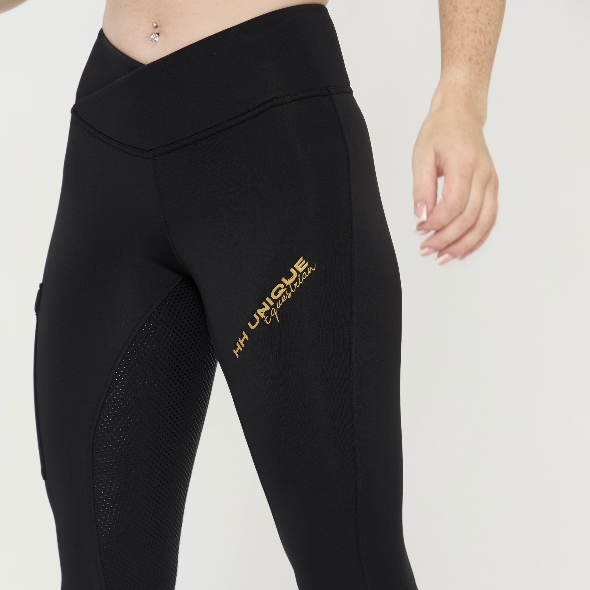 HORZEHOODS® V - Twist Black & Gold Comfort Waist Leggings (Pre - Order 6/10) - Horzehoods5056725024260