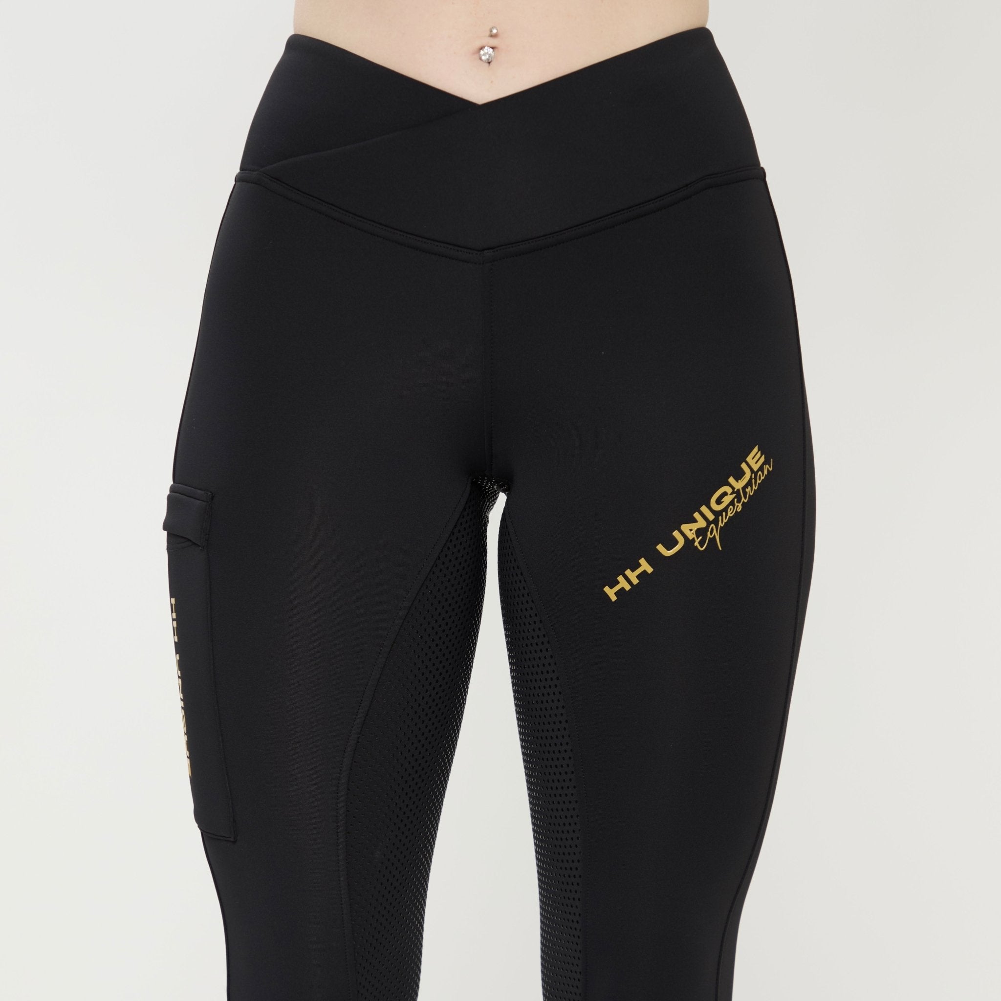 HORZEHOODS® V - Twist Black & Gold Comfort Waist Leggings (Pre - Order 6/10) - Horzehoods5056725024260