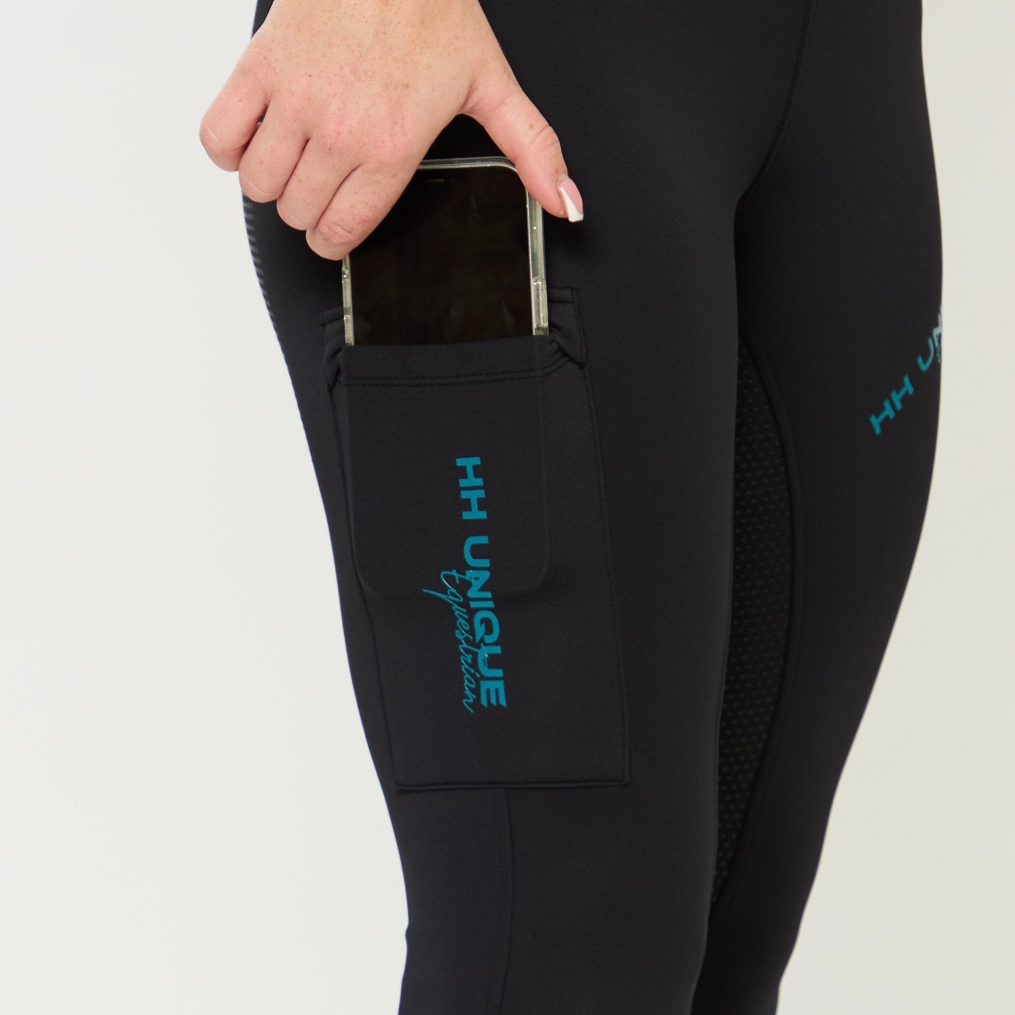 HORZEHOODS® V - Twist Black & Teal Comfort Waist Leggings (Pre - Order 6/10) - Horzehoods5056725023522