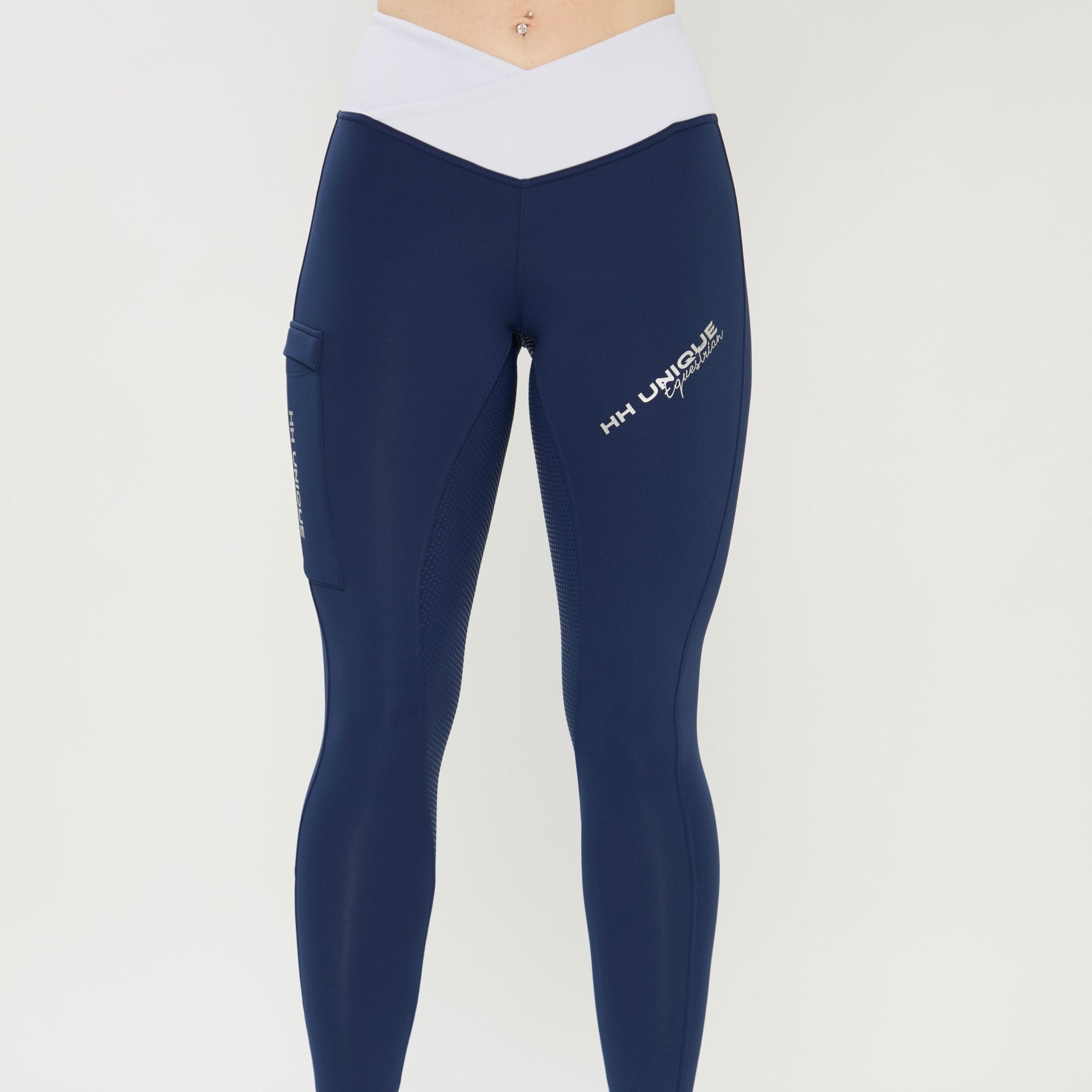 HORZEHOODS® V - Twist Navy & Silver Comfort Waist Leggings (Pre - Order 6/10) - Horzehoods5056725024024