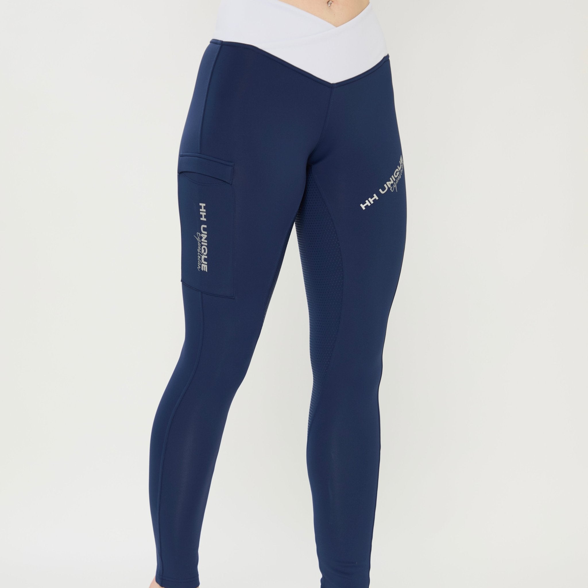 HORZEHOODS® V - Twist Navy & Silver Comfort Waist Leggings (Pre - Order 6/10) - Horzehoods5056725024024