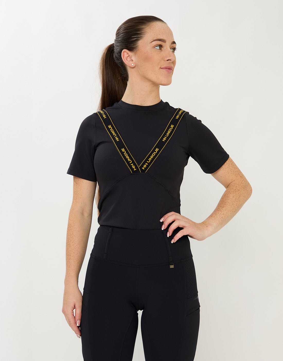 HORZEHOODS® VeeTee Black & Gold Short Sleeve Comfort Stretch Top - Horzehoods5056725024666