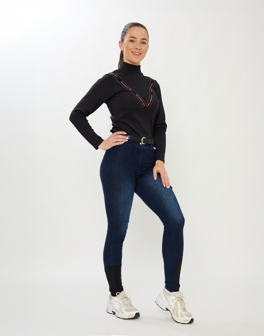 HORZEHOODS® VeeTee Black & Rose Long Sleeve Comfort Stretch Top - Horzehoods5056725024505