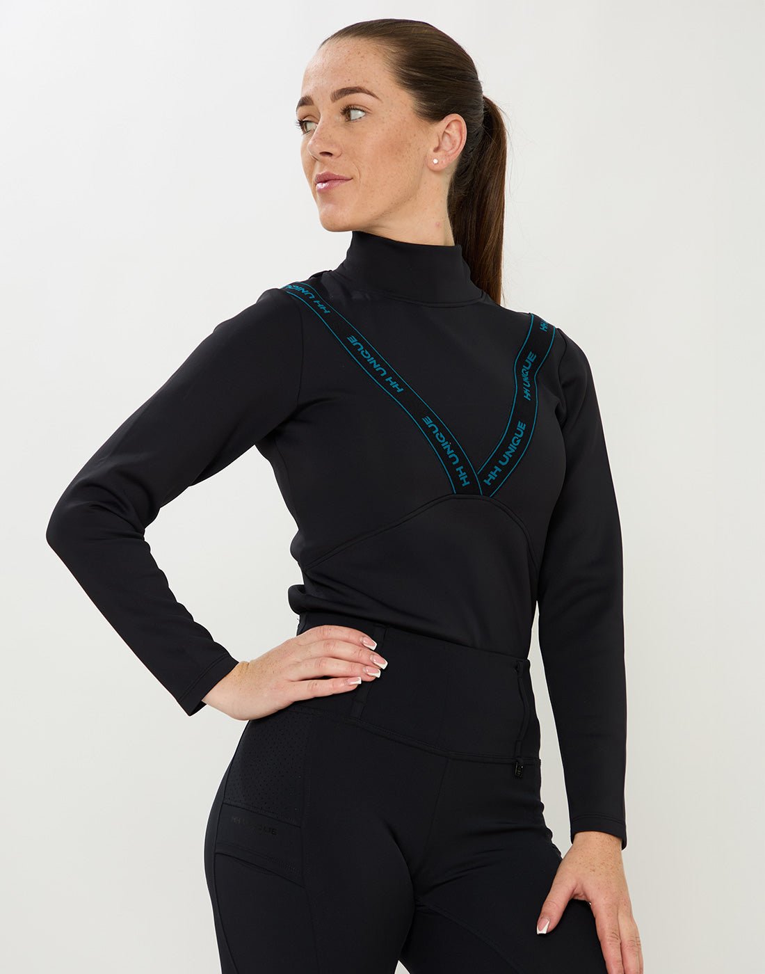 HORZEHOODS® VeeTee Black & Teal Long Sleeve Comfort Stretch Top - Horzehoods5056725024901