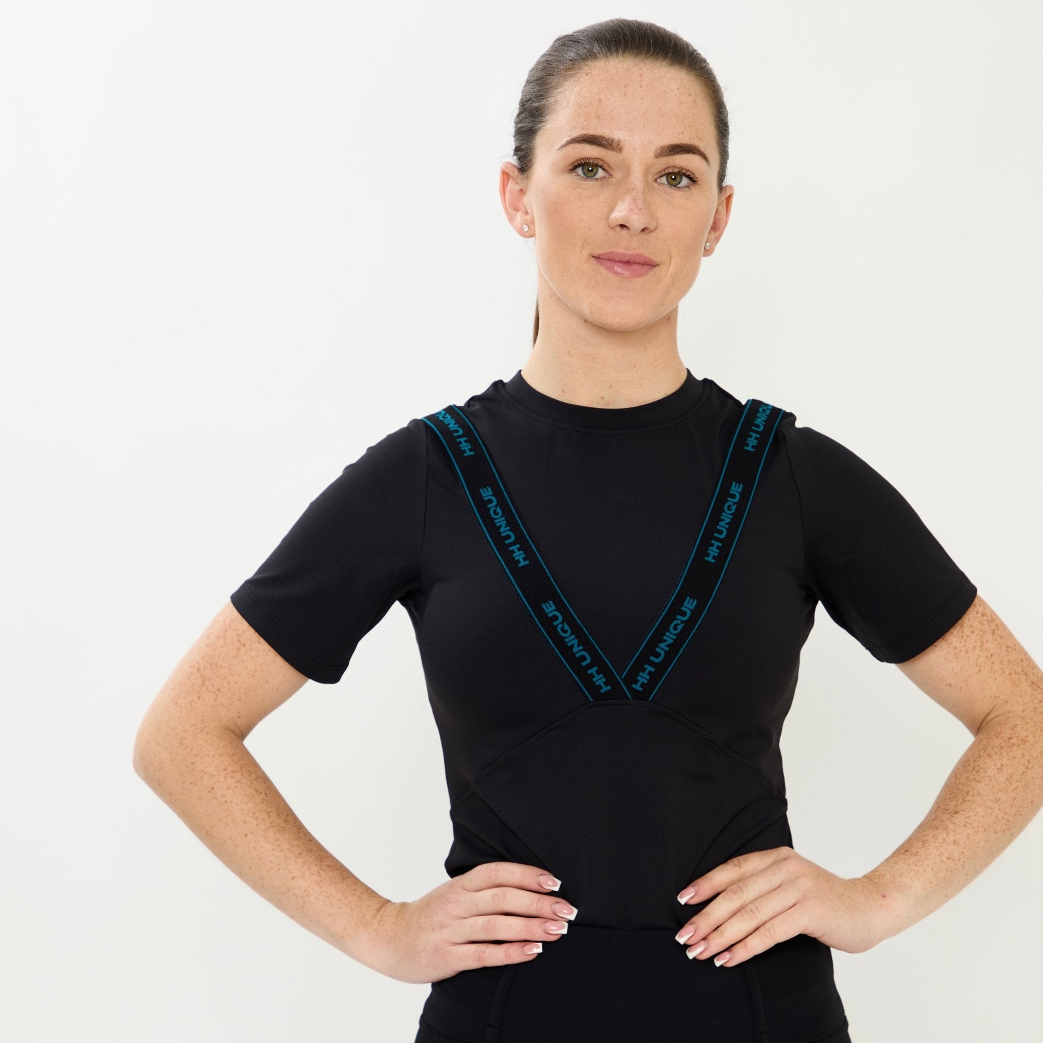 HORZEHOODS® VeeTee Black & Teal Short Sleeve Comfort Stretch Top (Pre - Order 6/10) - Horzehoods5056725024826