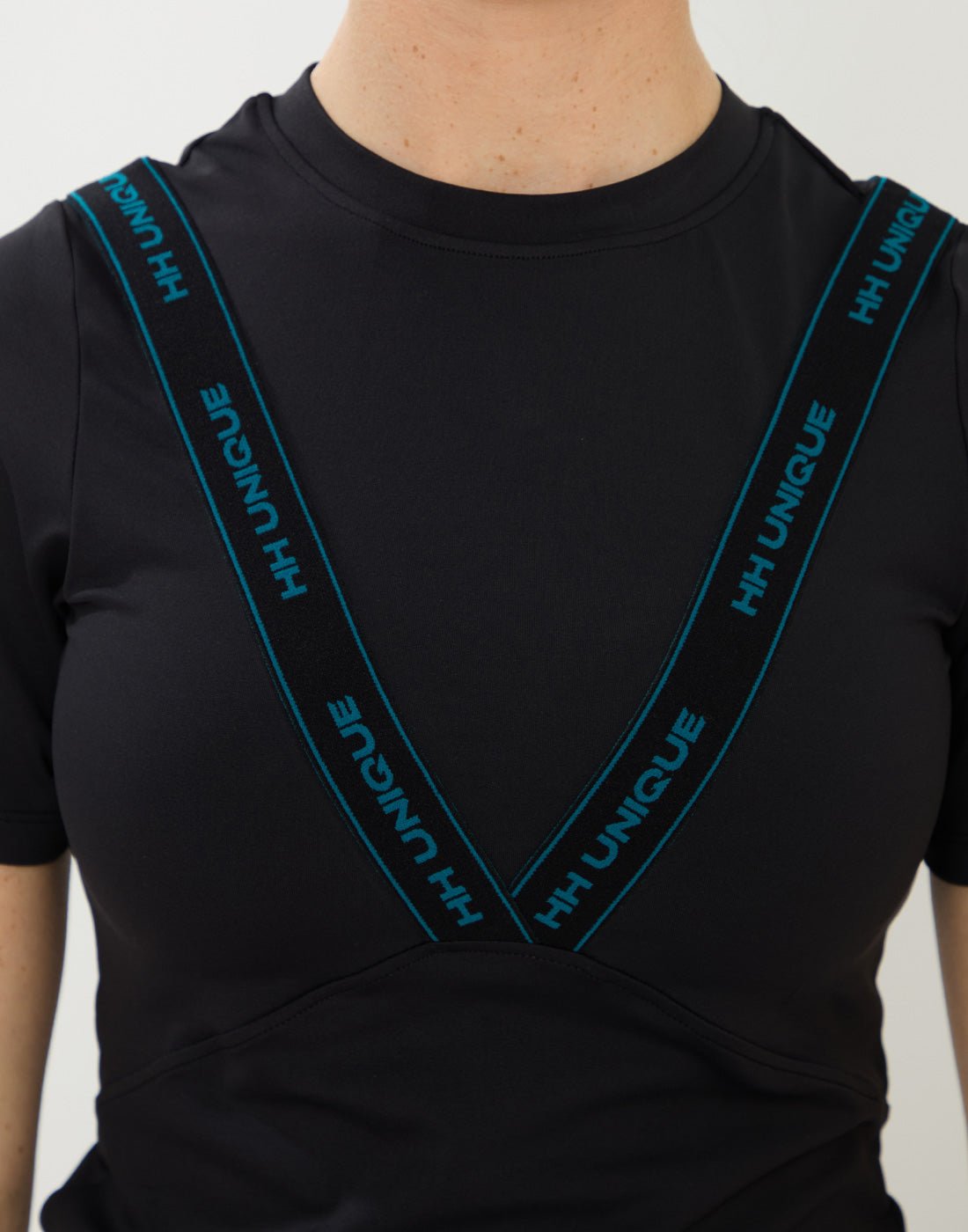 HORZEHOODS® VeeTee Black & Teal Short Sleeve Comfort Stretch Top - Horzehoods5056725024826