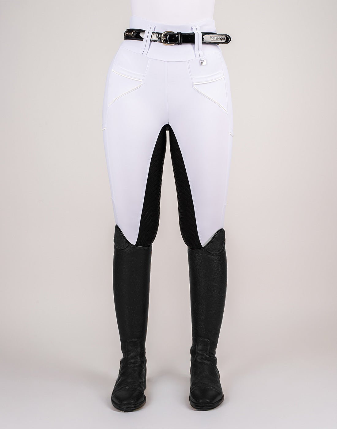 HORZEHOODS® White & Black Competition Tabatha Tech Breggings - Horzehoods5056725027896