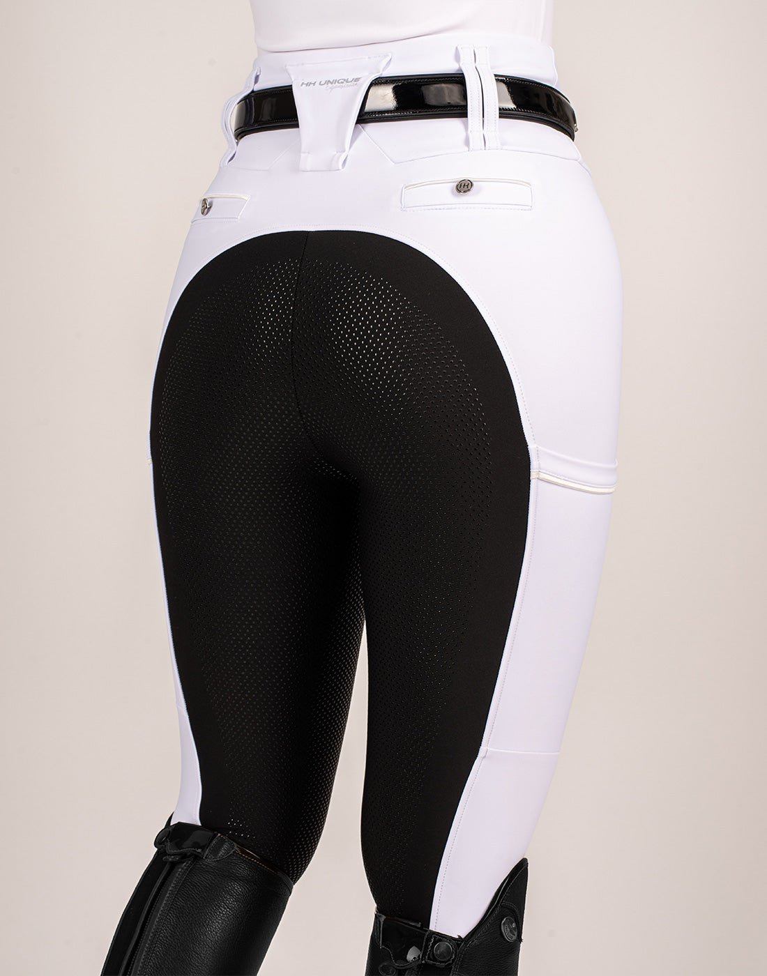 HORZEHOODS® White & Black Competition Tabatha Tech Breggings - Horzehoods5056725027896