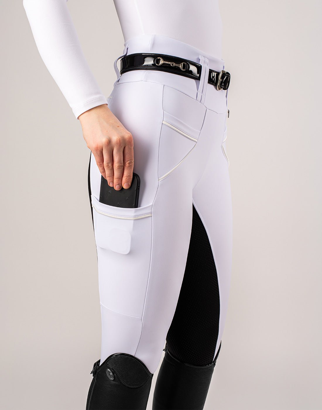 HORZEHOODS® White & Black Competition Tabatha Tech Breggings - Horzehoods5056725027896