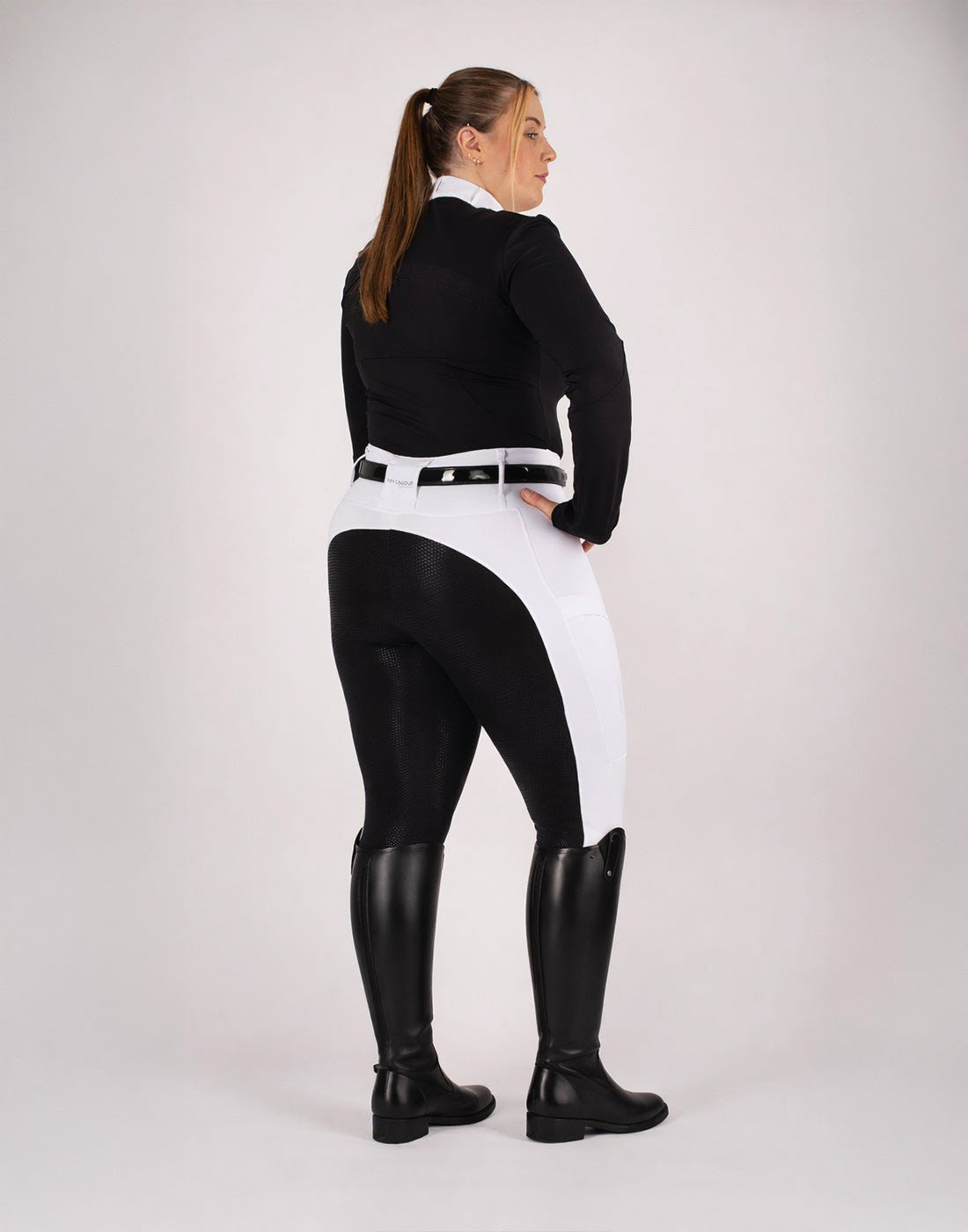 HORZEHOODS® White & Black Seat Competition Leggings | Riding Tights