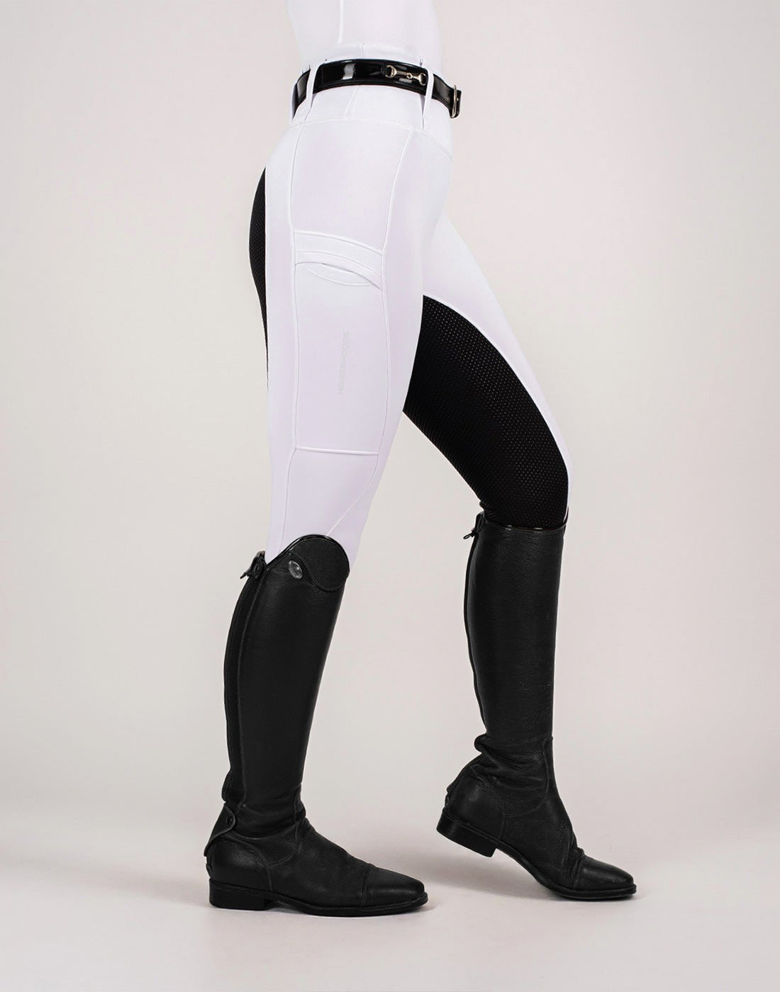 HORZEHOODS® White & Black Seat Competition Leggings | Riding Tights