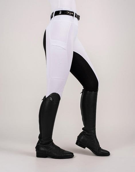 HORZEHOODS® White Black Seat Competition Leggings