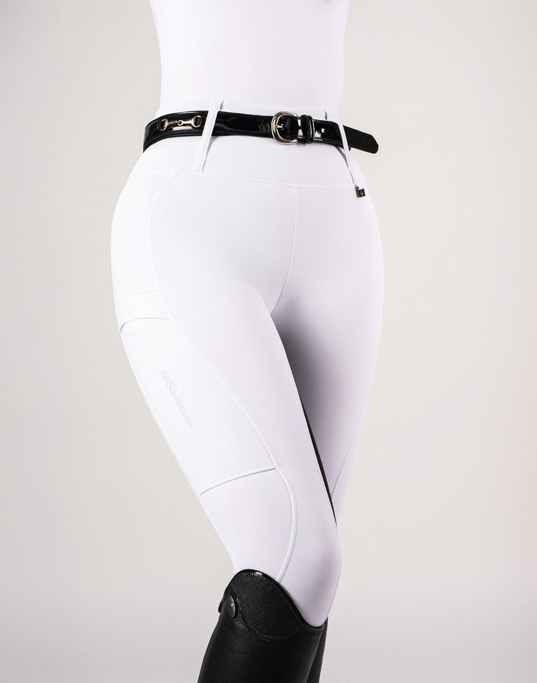 HORZEHOODS® White & Black Seat Competition Leggings | Riding Tights