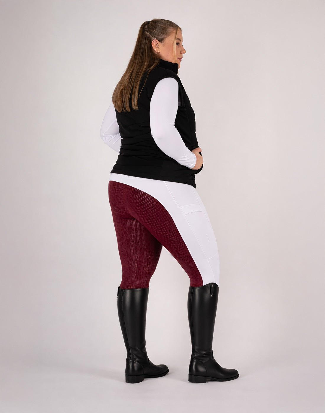 HORZEHOODS® White & Burgundy Competition Leggings | Riding Tights - Horzehoods5056725026202