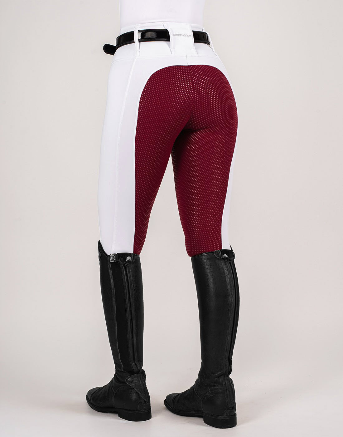 HORZEHOODS® White & Burgundy Competition Leggings | Riding Tights