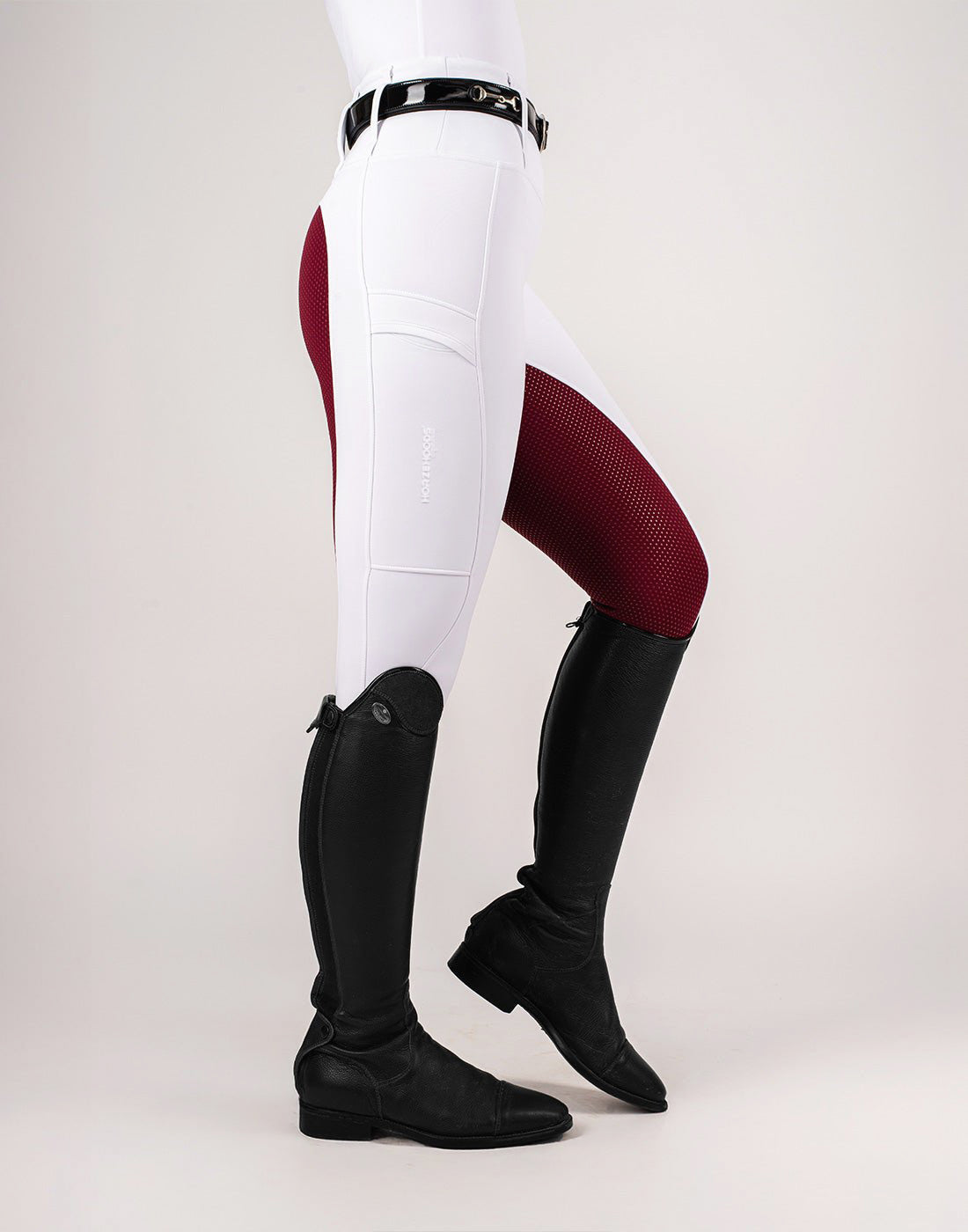 HORZEHOODS® White & Burgundy Competition Leggings | Riding Tights