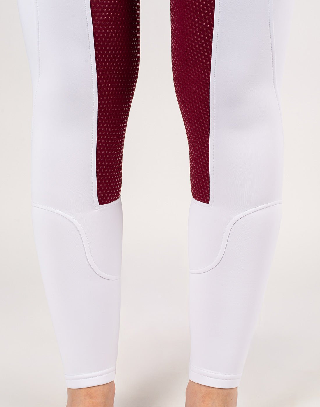 HORZEHOODS® White & Burgundy Competition Leggings | Riding Tights - Horzehoods5056725026165