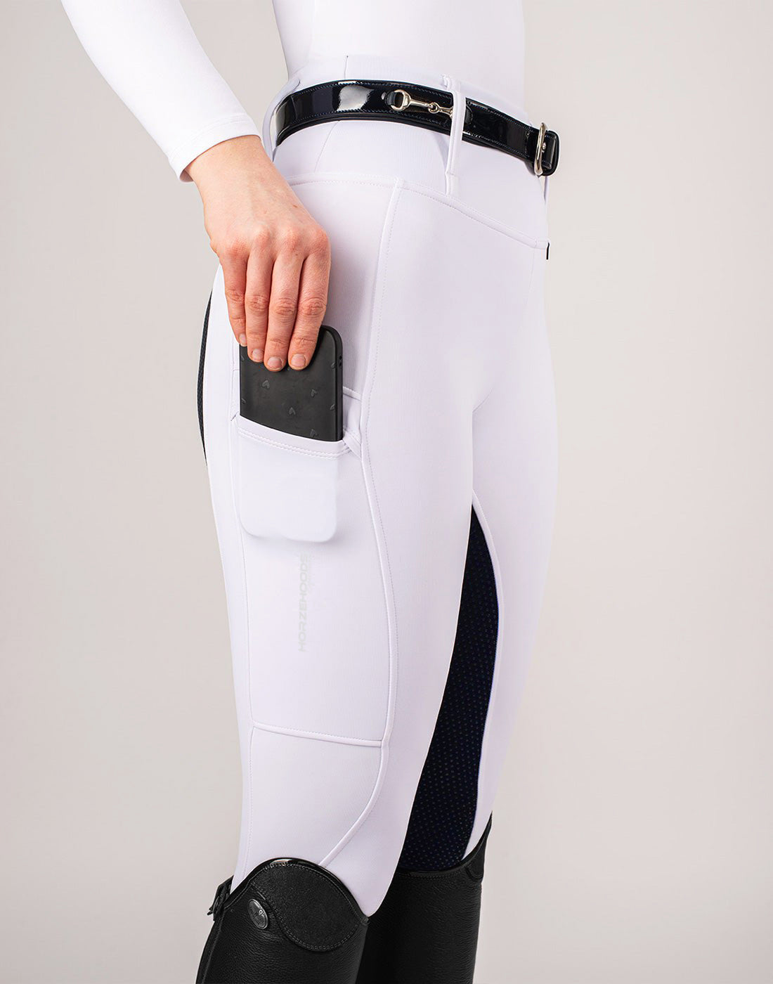 HORZEHOODS® White & Navy Competition Leggings | Riding Tights