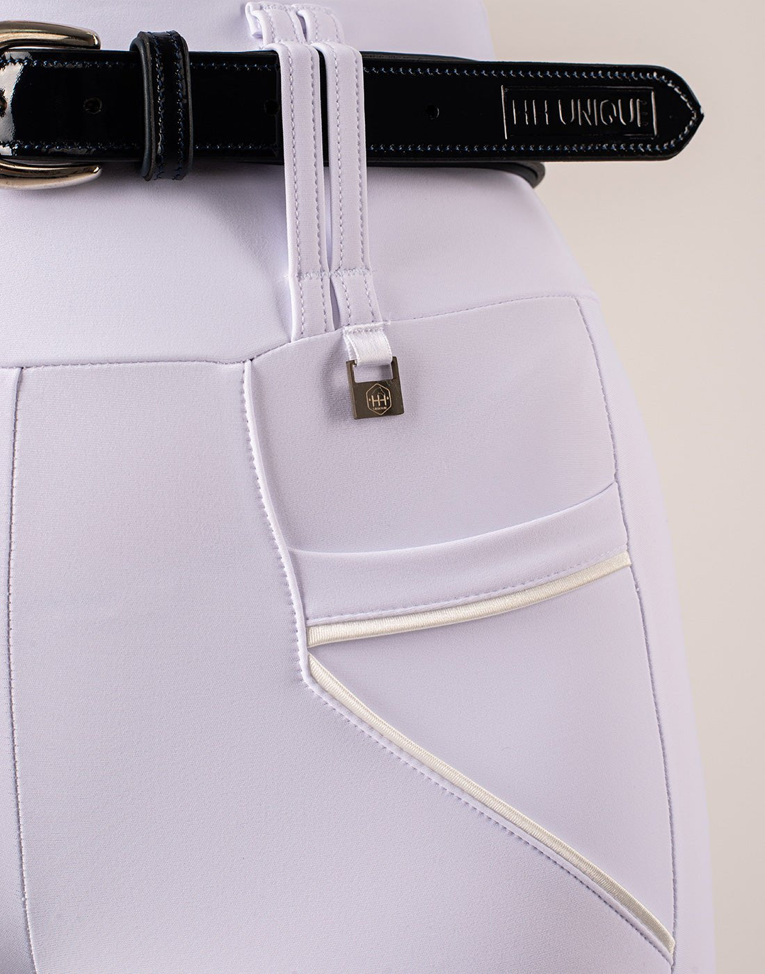 HORZEHOODS® White & Navy Competition Tabatha Tech Breggings - Horzehoods5056725027247