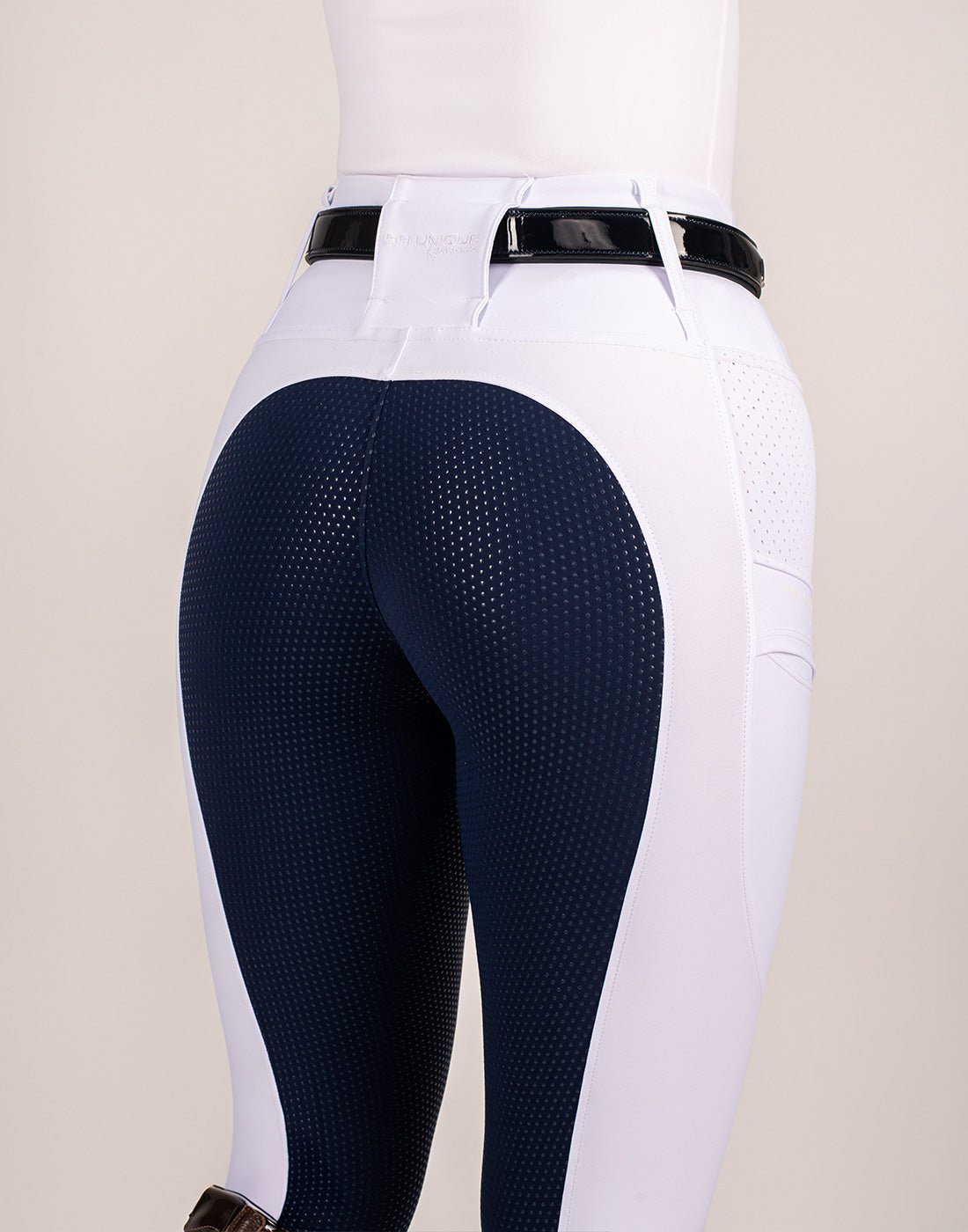 HORZEHOODS® White Navy Seat V - Seam Air2 Competition Leggings - Horzehoods5056725017897