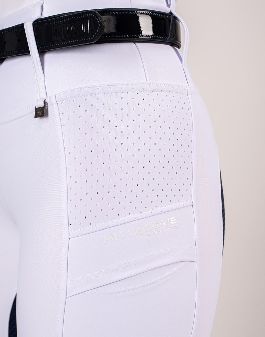 HORZEHOODS® White Navy Seat V - Seam Air2 Competition Leggings - Horzehoods5056725017897