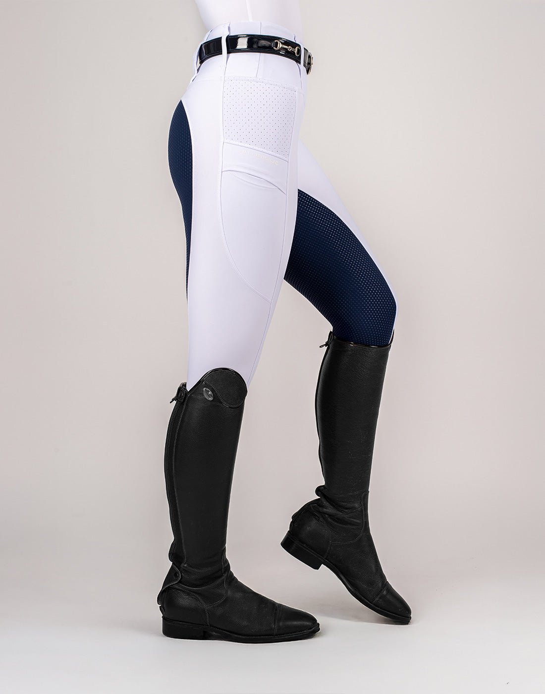 HORZEHOODS® White Navy Seat V - Seam Air2 Competition Leggings - Horzehoods5056725017897