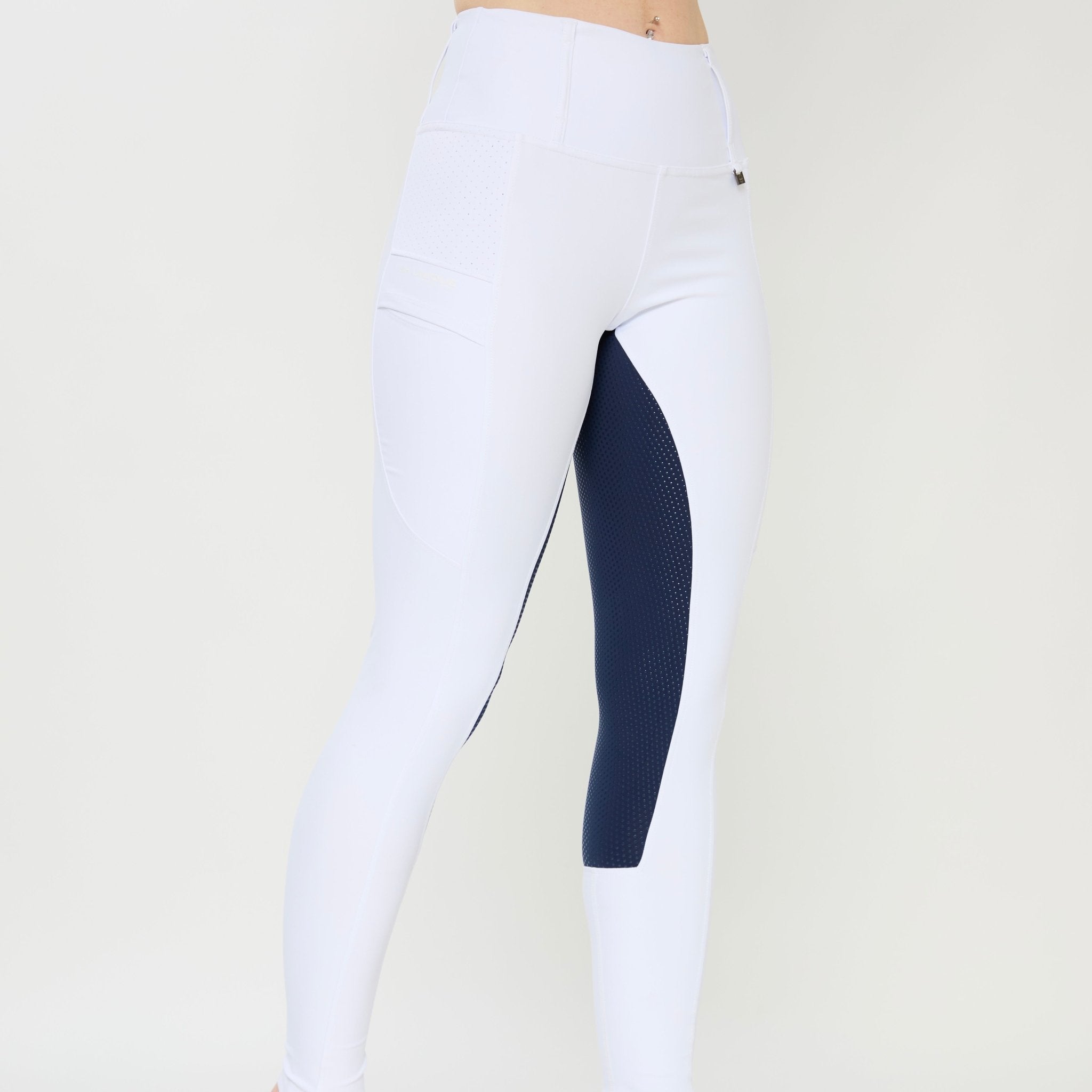 HORZEHOODS® White Navy Seat V - Seam Air2 Competition Leggings - Horzehoods5056725017897