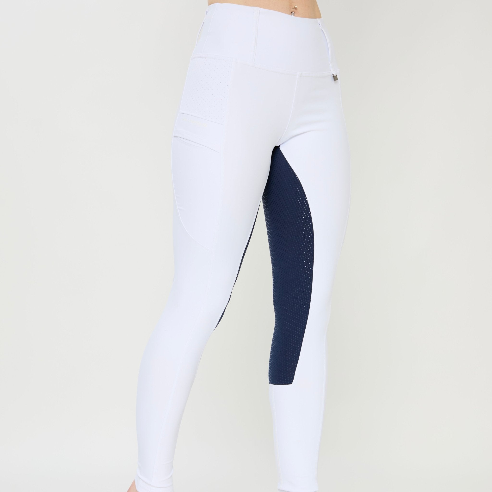 HORZEHOODS® White Navy Seat V - Seam Air2 Competition Leggings - Horzehoods5056725017897