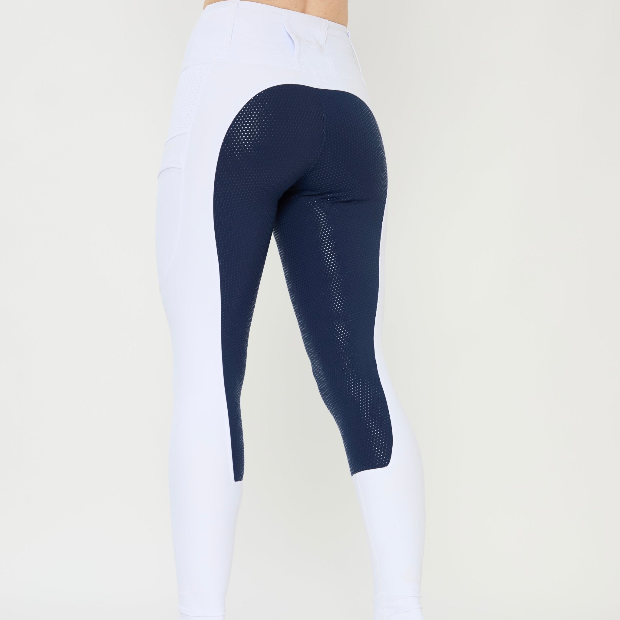 HORZEHOODS® White Navy Seat V - Seam Air2 Competition Leggings - Horzehoods5056725017897