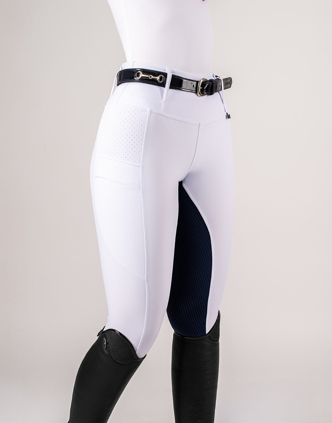 HORZEHOODS® White Navy Seat V - Seam Air2 Competition Leggings - Horzehoods5056725017897