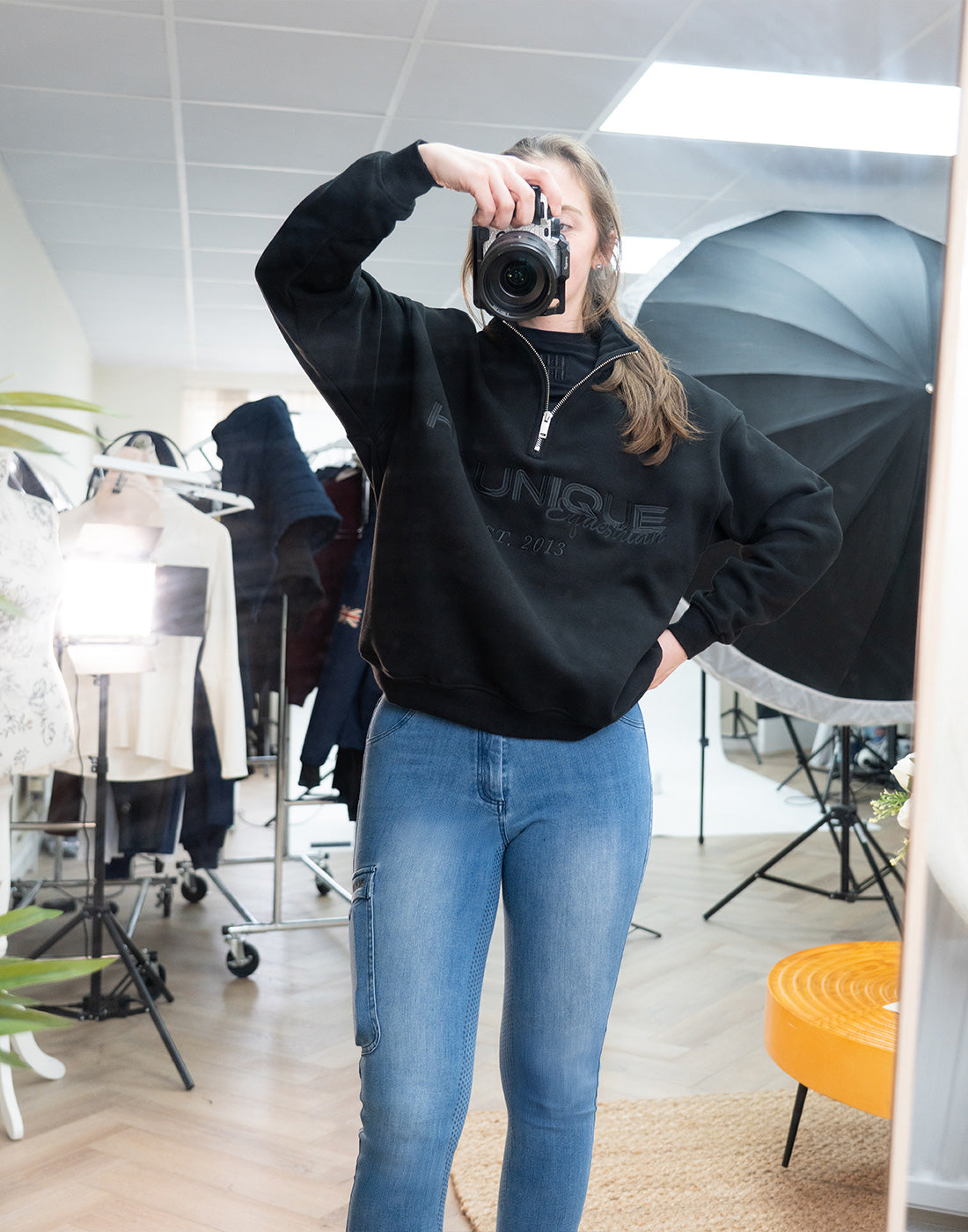 HORZEHOODS® Black Luxury Quarter Zip Jumper With Pockets (unisex)