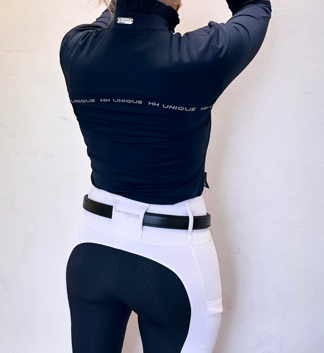 HORZEHOODS® White & Navy Competition Leggings | Riding Tights